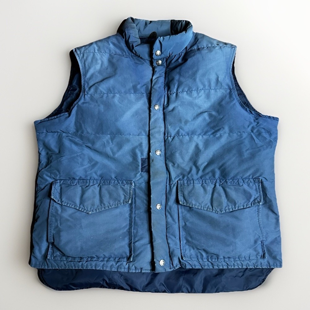 Vintage 80s Woolrich Vest Mens XL Blue Nylon Down Puffer Faded Distressed Work